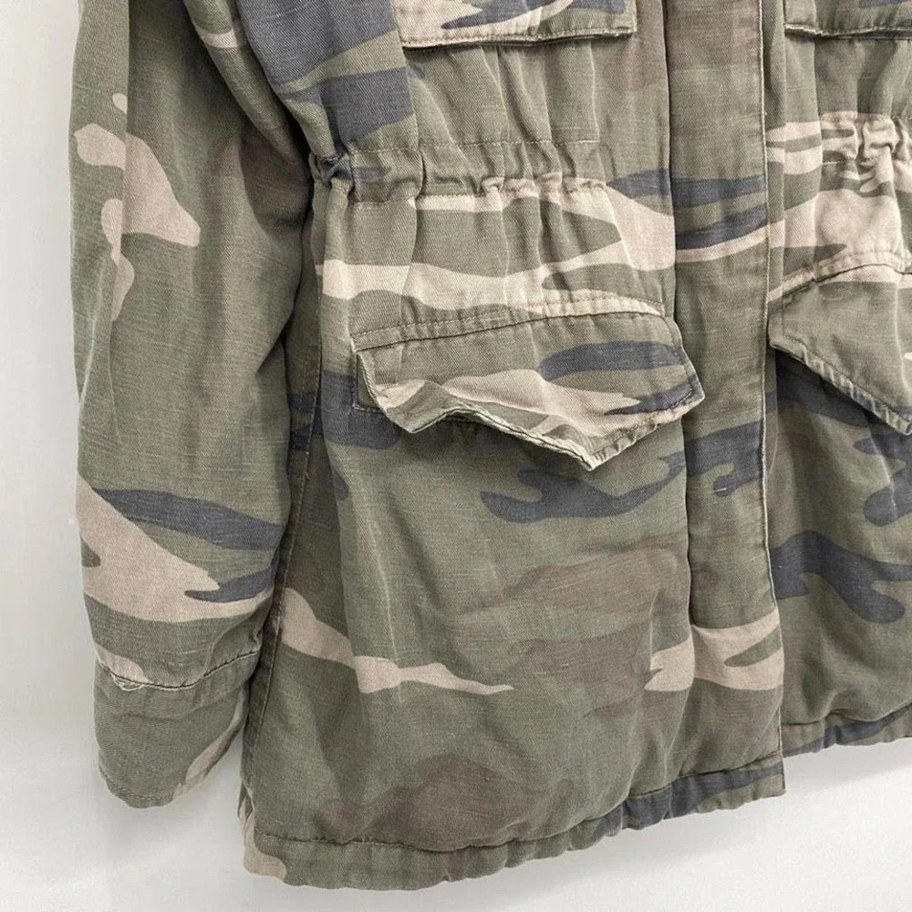 Rails Whitaker Sage Camo Drawstring Utility Jacket Fur Lined Heavy Winter Coat M